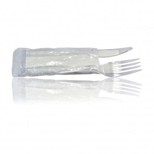Kit couvert plastique PS transparent 2 en 1: couteau et fourchette