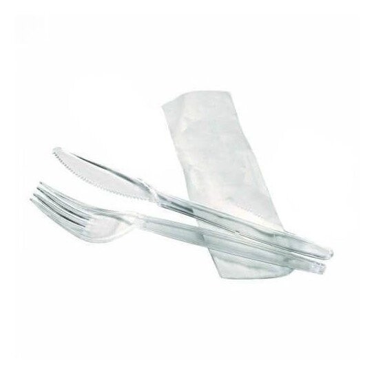 Set 3 couverts jetables + serviette - 50 pcs