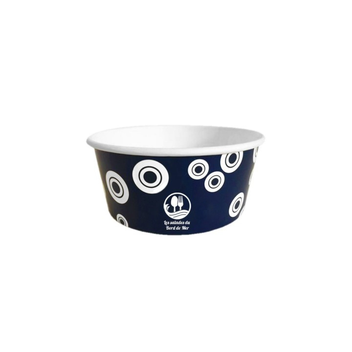 Bol salade carton personnalisé sans couvercle bleu