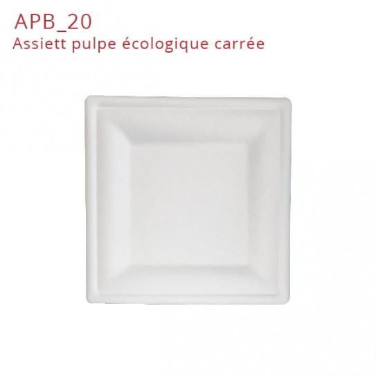 Assiette blanche carrée pulpe écologique - Le Bon Emballage