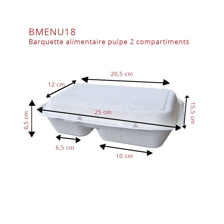 Boite alimentaire pulpe divisé BMENU18 dimensions fermée
