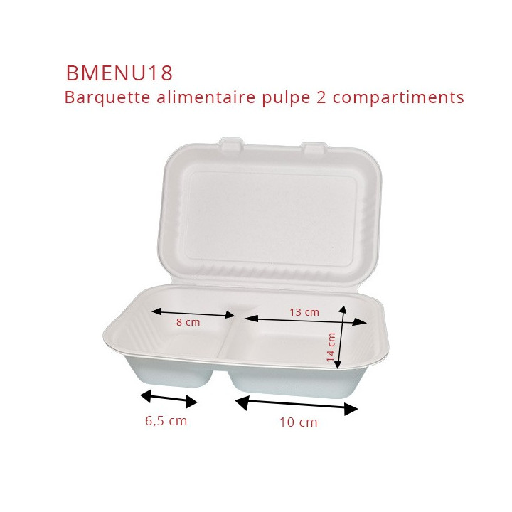 Boite alimentaire pulpe divisé BMENU18 ouverte dimension