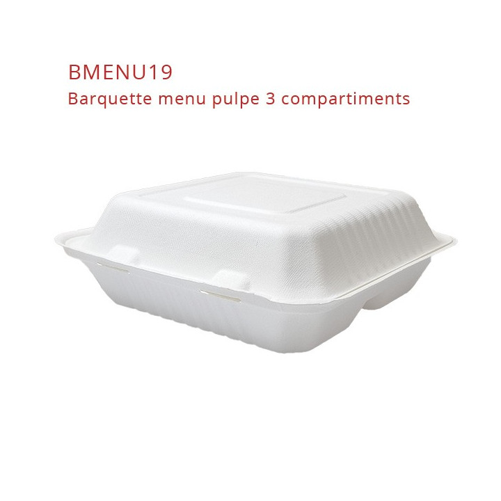 Barquette alimentaire pulpe compartimentée BMENU19 fermée
