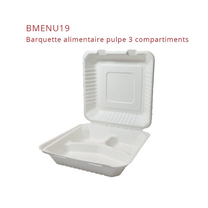 Barquette alimentaire pulpe compartimentée BMENU19 ouverte