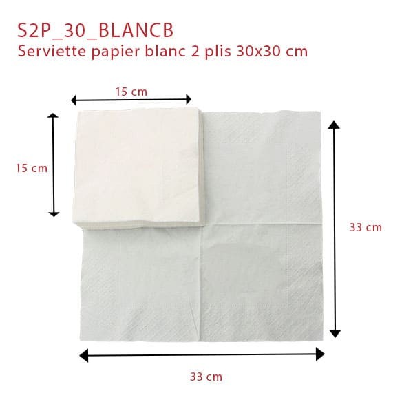Serviettes papier blanches 2 plis 30x30 cm colis de 30x100