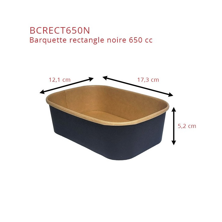 Barquette alimentaire carton rectangle noir et kraft 650cc