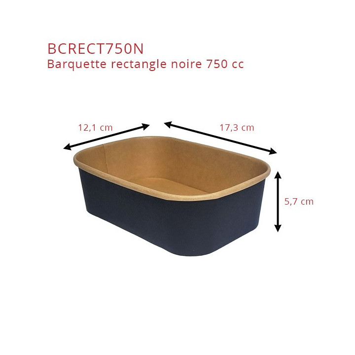 Barquette alimentaire carton rectangle noir et kraft 750cc