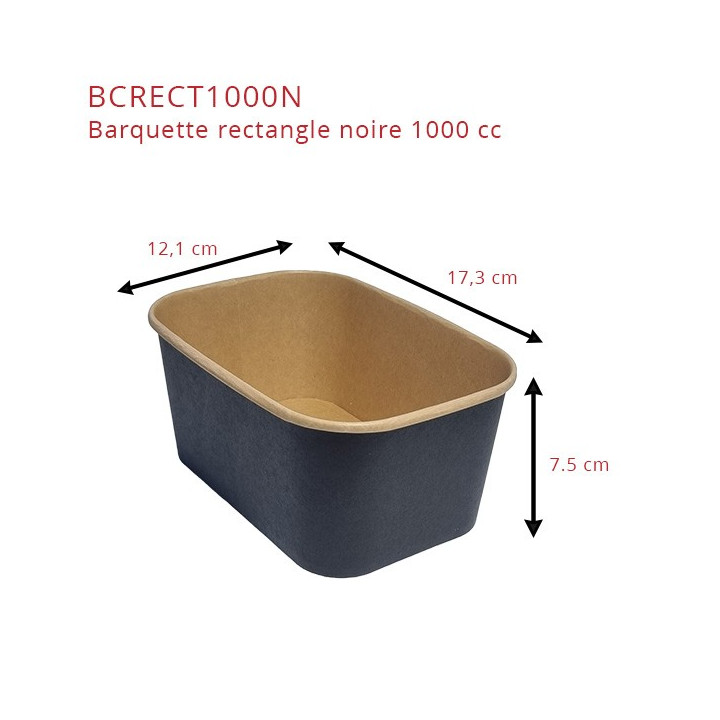 Barquette alimentaire carton rectangle noir et kraft dimensions