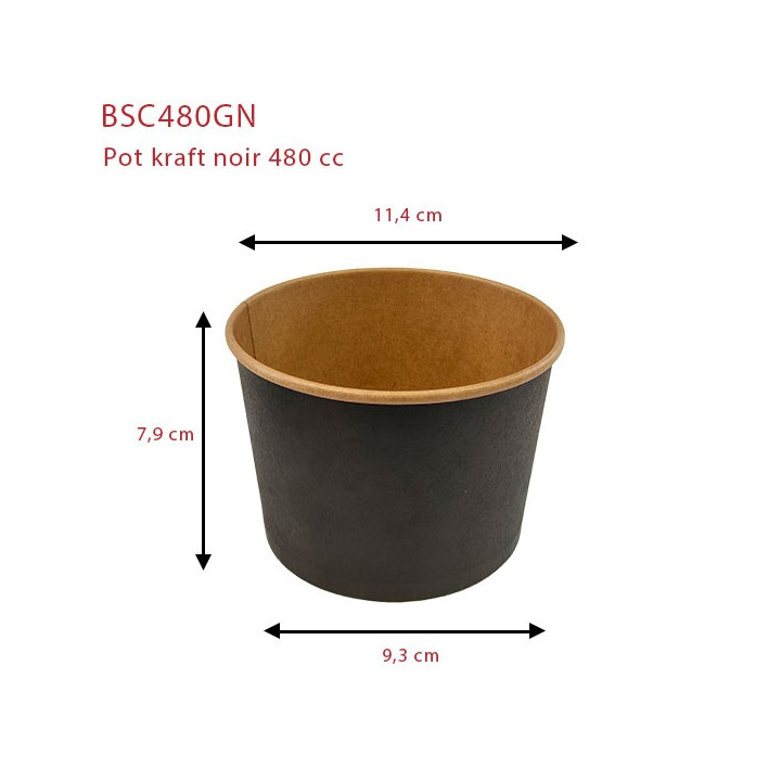 pot carton kraft noir 480 cc dimensions