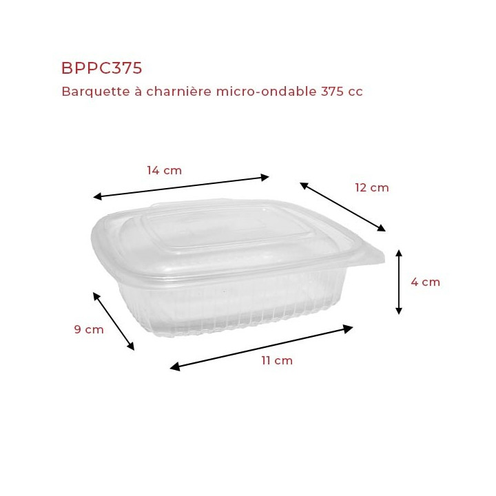 Barquette Charnière Micro-Ondable 375 ml dimensions