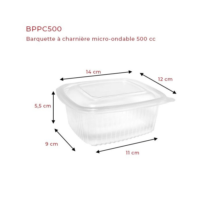 Barquette Charnière Micro-Ondable 500 ml dimensions