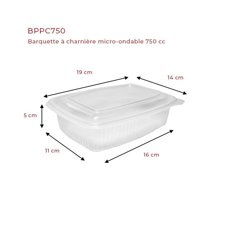 Barquette Charnière Micro-Ondable 500 ml dimensions