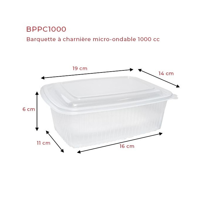 Barquette Charnière Micro-Ondable 1000 ml dimensions