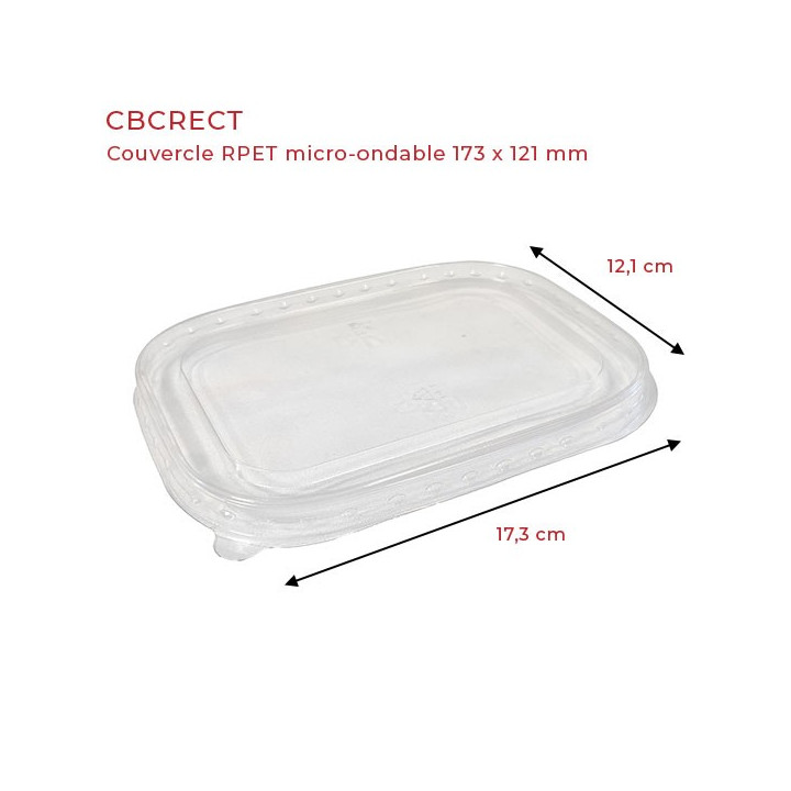 Couvercle plastique rectangle non micro ondable RPET dimensions