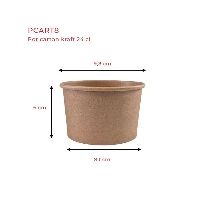 pot carton kraft PCART8 24cl dimension