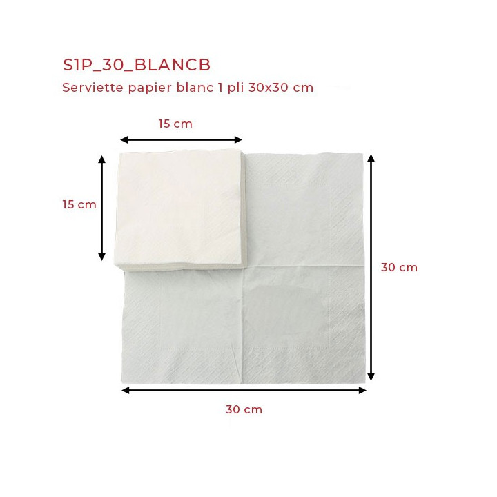 Serviette papier blanche 1 pli 30x30 cm dimensions