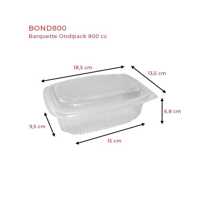 Barquette plastique Bond800 dimensions