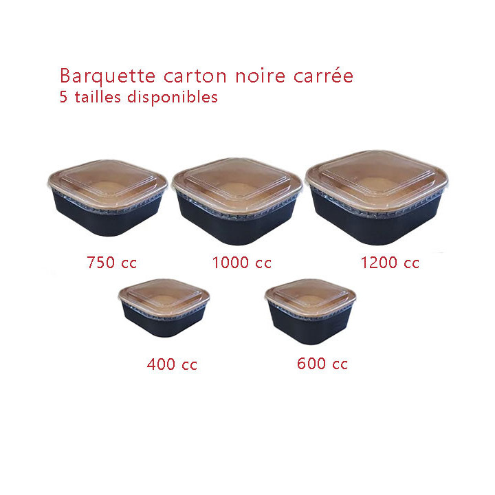 Barquette carton carrée noir et kraft tailles