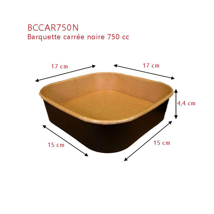 Barquette carton carrée noire 750 cc DIMENSIONS