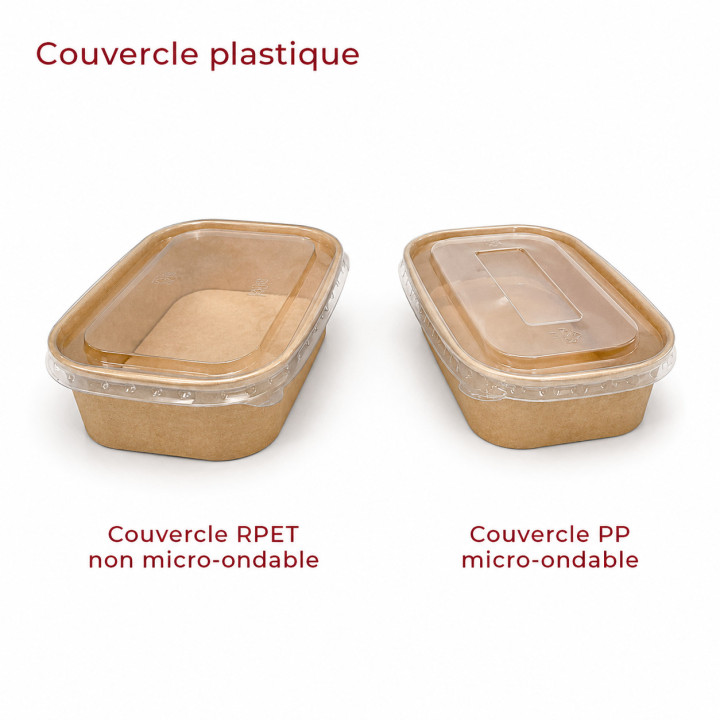Barquette alimentaire carton rectangle couvercle kraft