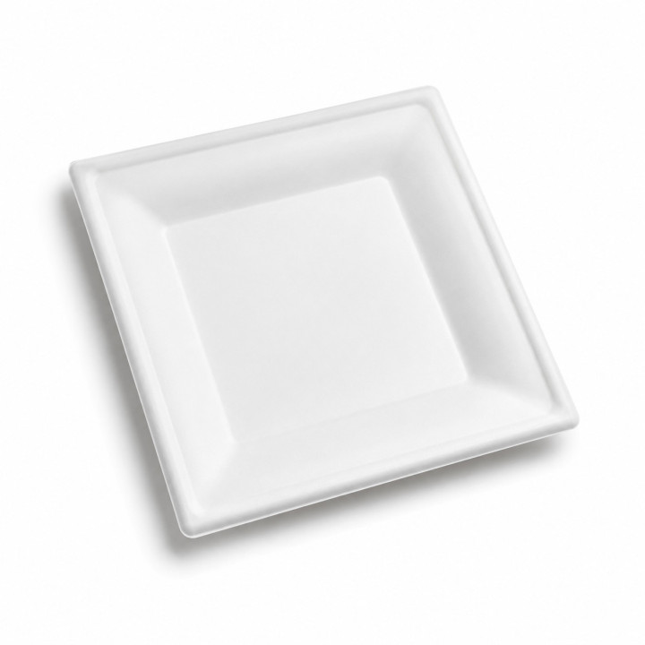 Assiette blanche carrée pulpe écologique - Le Bon Emballage