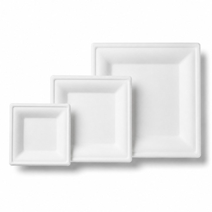 Assiette blanche carrée pulpe toutes tailles