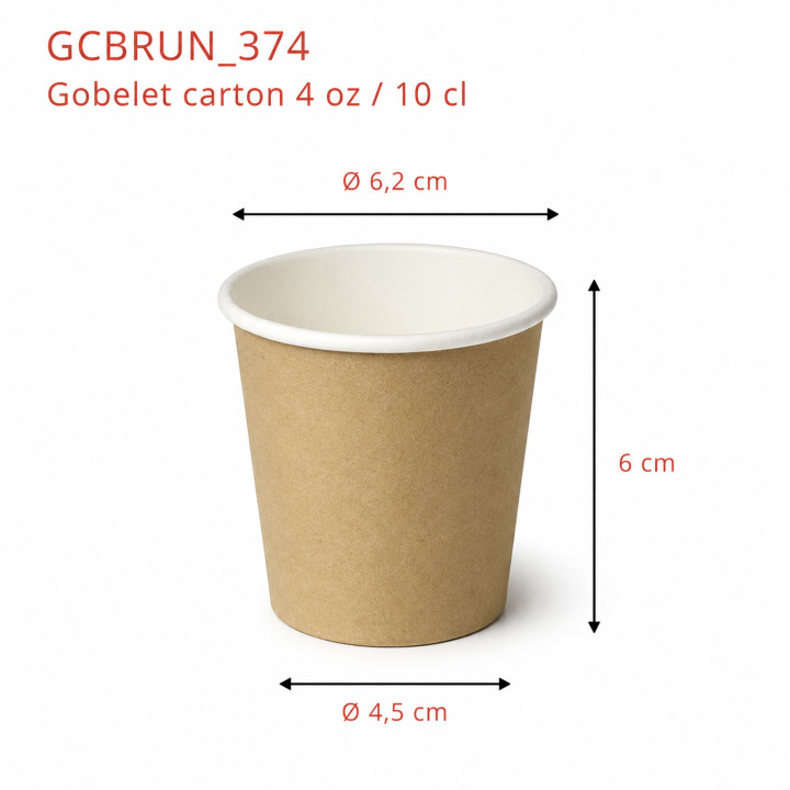 Gobelet Carton Brun 4 oz dimensions