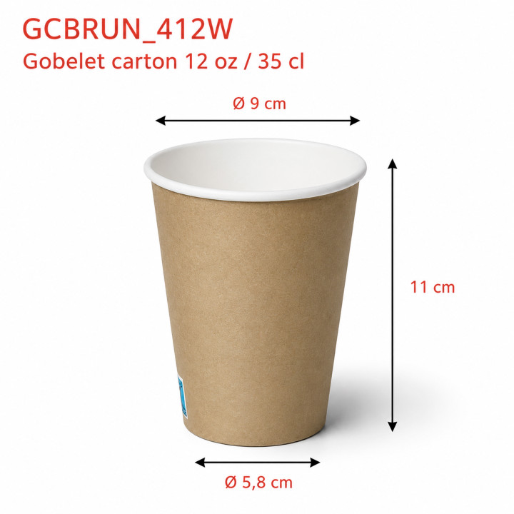 Gobelet Carton Brun 12 oz dimensions