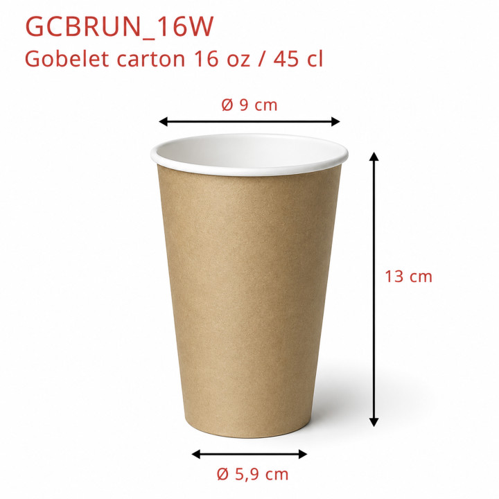 Gobelet Carton Brun 16 oz dimensions