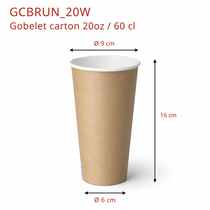 Gobelet Carton Brun 20 oz dimensions