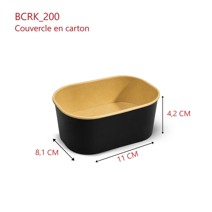 Barquette alimentaire carton rectangle noir et kraft 200cc dimensions