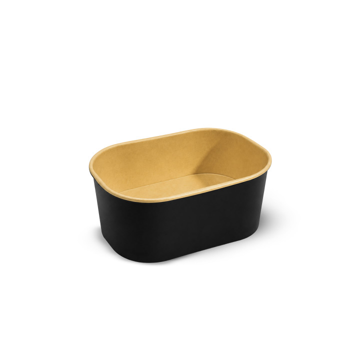 Barquette alimentaire carton rectangle noir et kraft 200cc