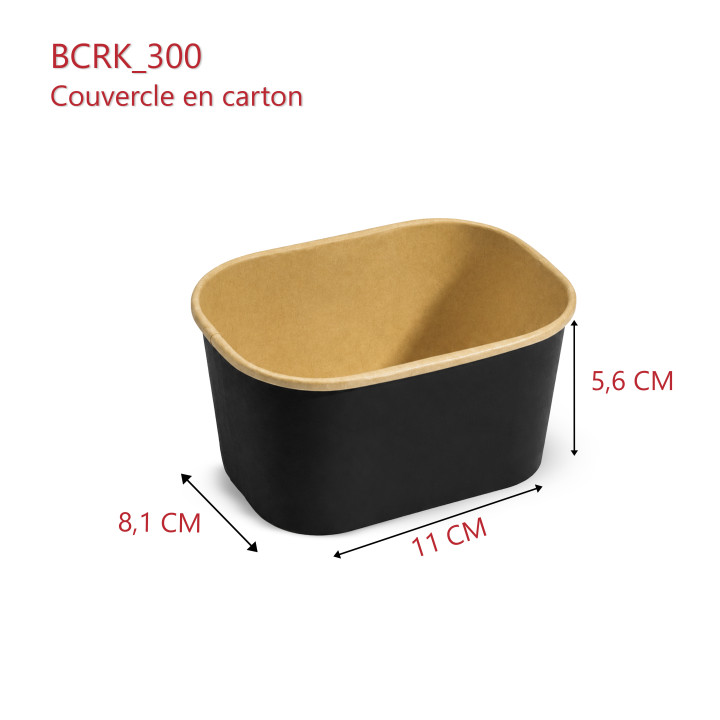 Barquette alimentaire carton rectangle noir et kraft 300cc dimensions