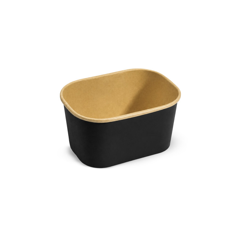 Barquette alimentaire carton rectangle noir et kraft 300cc