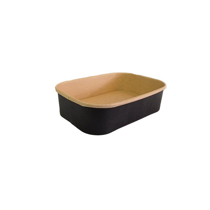 Barquette alimentaire carton rectangle noir et kraft 500cc