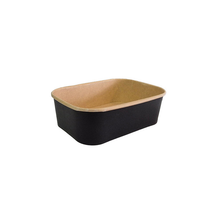 Barquette alimentaire carton rectangle noir et kraft 650cc