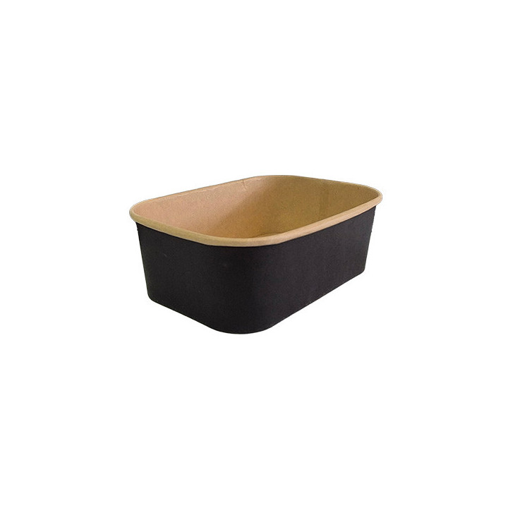 Barquette alimentaire carton rectangle noir et kraft 750cc