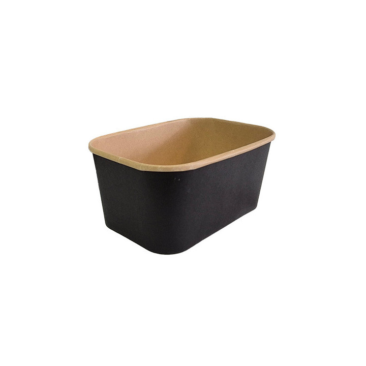 Barquette alimentaire carton rectangle noir et kraft 1000cc