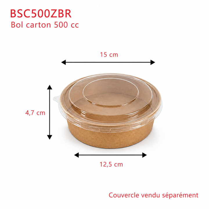 Bol-carton-brun-couvercle unique 500 cc