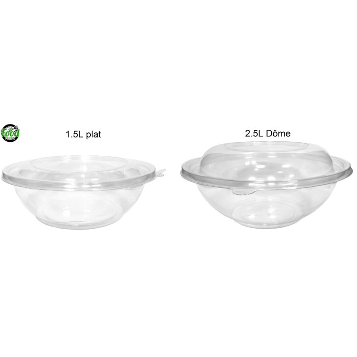 Bol Salade Plastique Rond Plat 1,5 L plat et 2,5 L dôme